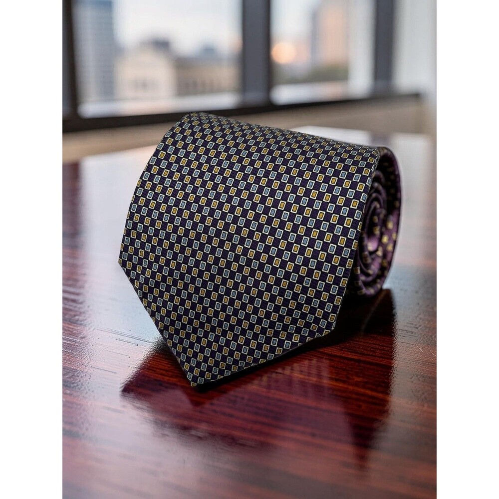 Brooks Brothers Makers Tie Mens Silk Purple Geometric Made USA 56.75" x 3.75"